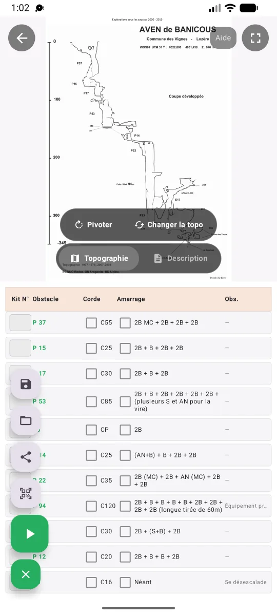 Mode scindé avec topographie et fiche d’équipement