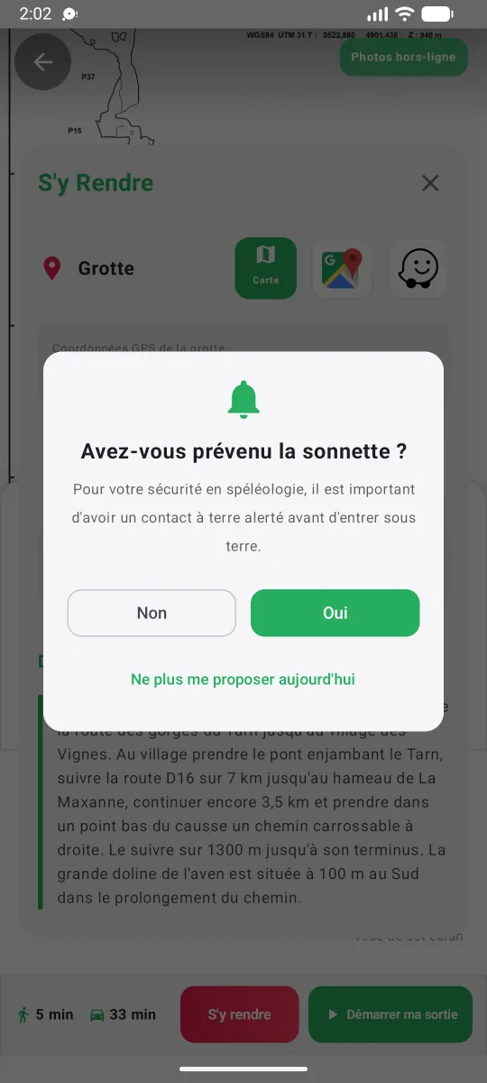 L’application demande si la sonnette a été prévenue