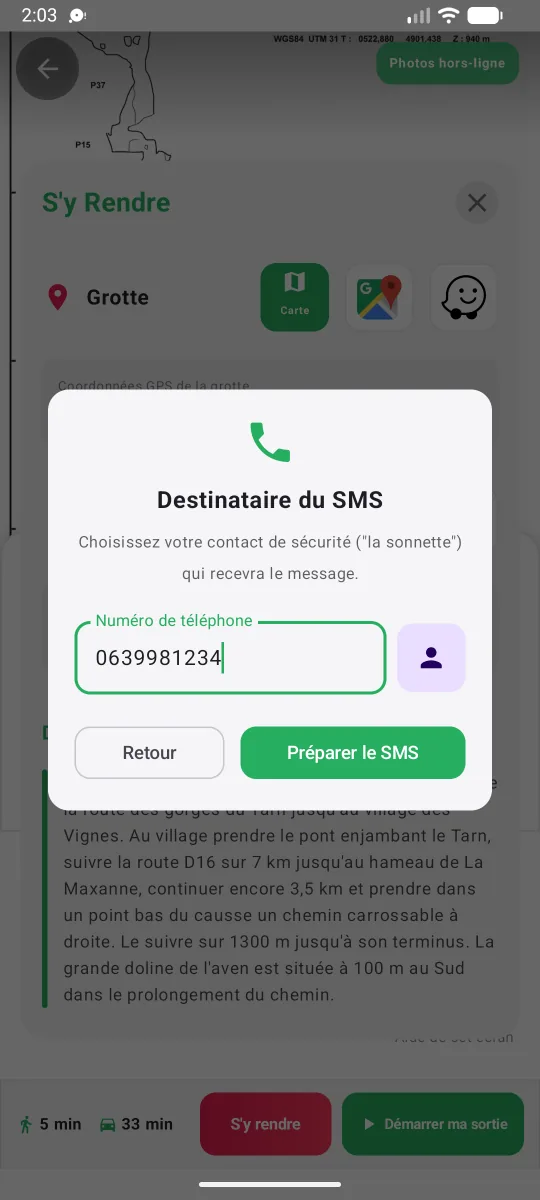 Choix du destinataire du SMS de sonnette