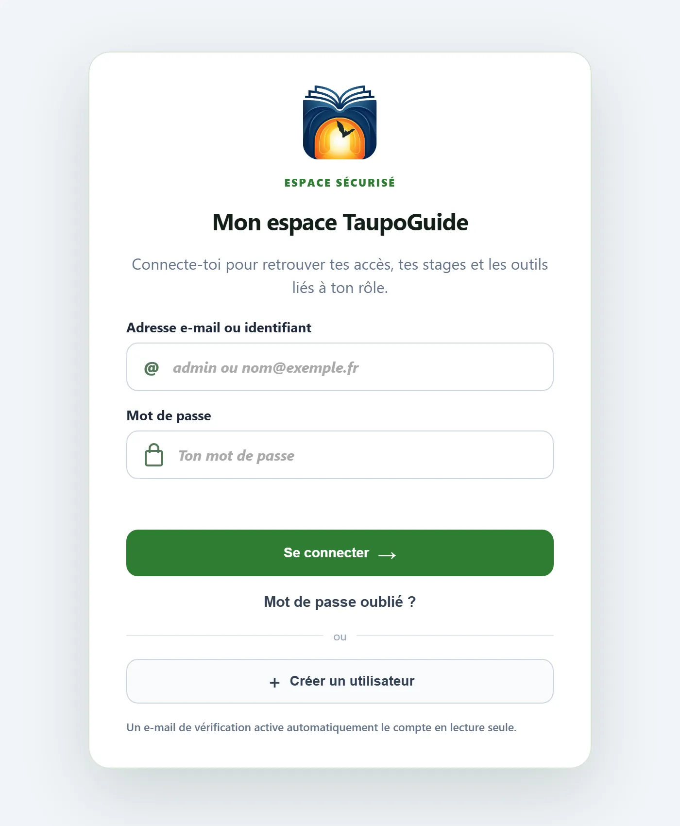 Page de connexion de l’espace de gestion TaupOGuide